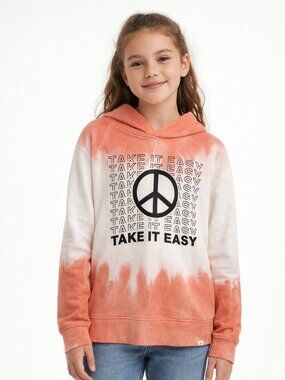 GAP Girls White Coral Hoodie Pullover Tie Dye Sweatshirt Long Sleeve Size 10